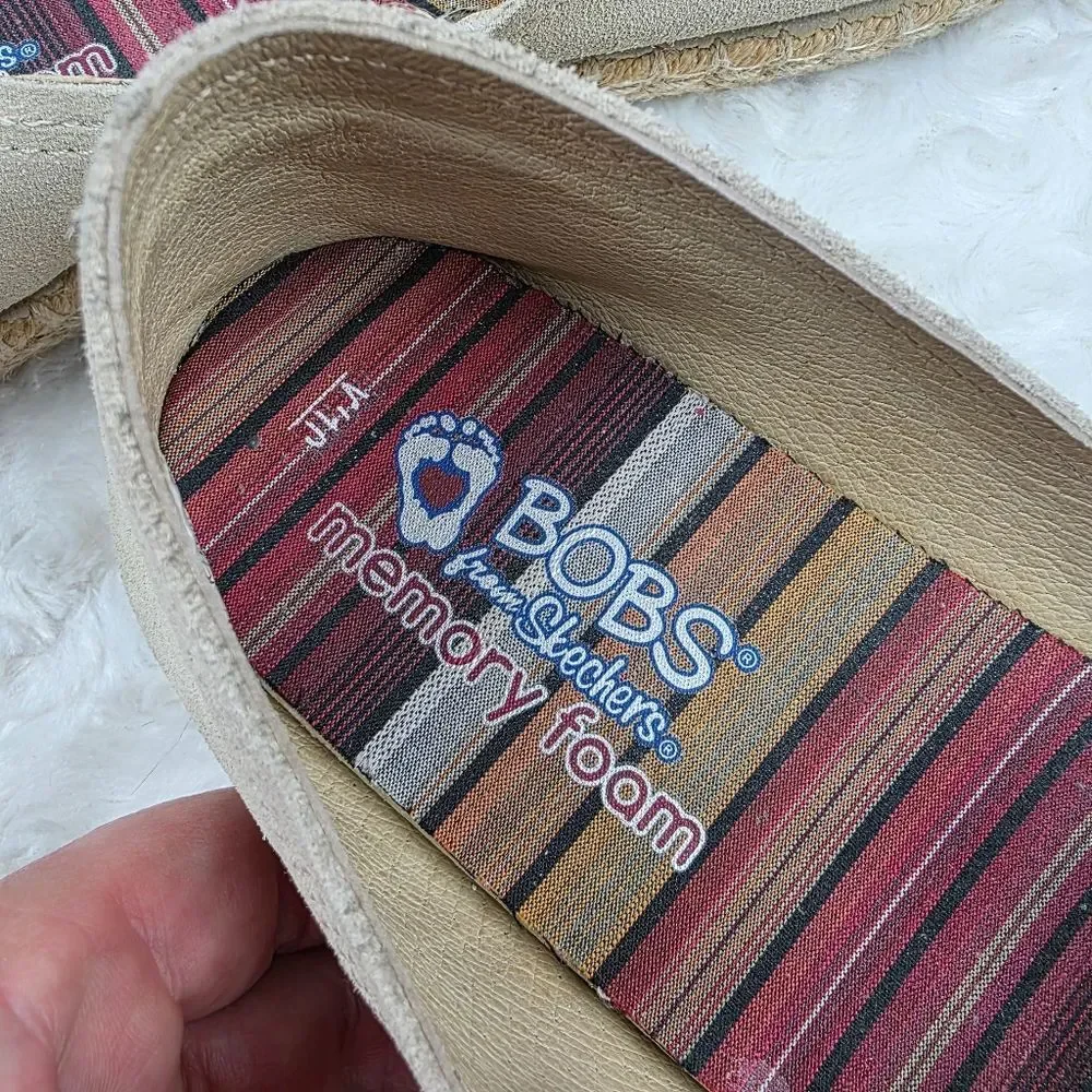 Skechers BOBS Day 2 Nite Suede Espadrille Slip-on Flats Tan Size 10